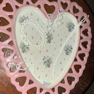 Vintage 1990’s White Chain Link Bracelet, Necklace, Earrings